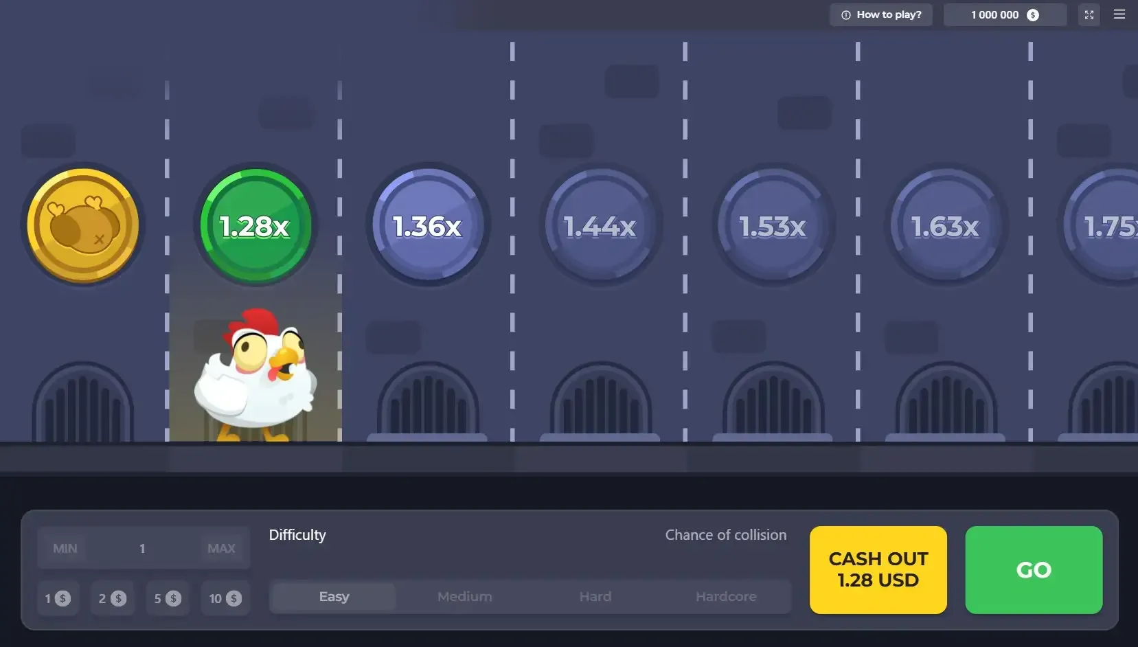 Chicken Road ekran görüntüsü - Orta seviyede tavuk yolun ortasında, x4,60 çarpan